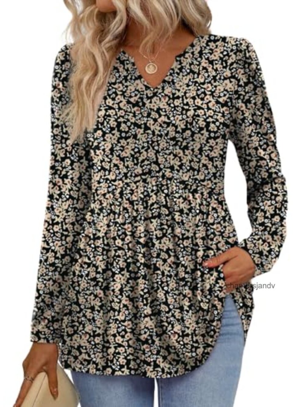 Womens Babydoll Peplum Top Long Sleeve V Neck Tunic Blouse Dressy